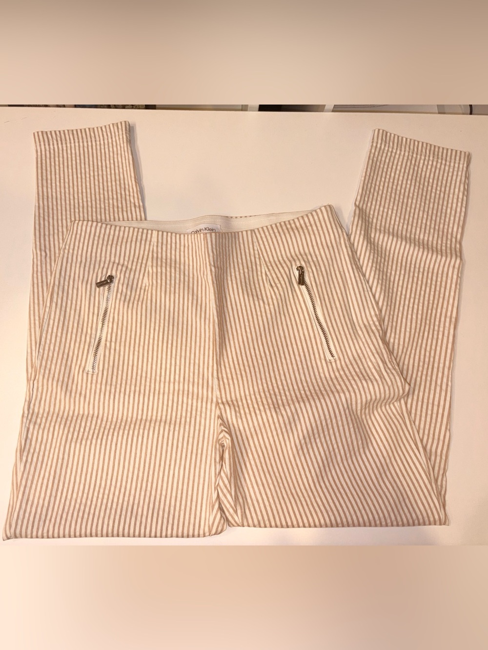 Calvin Klein Women’s Tan & White Striped Slim Pants Size 10